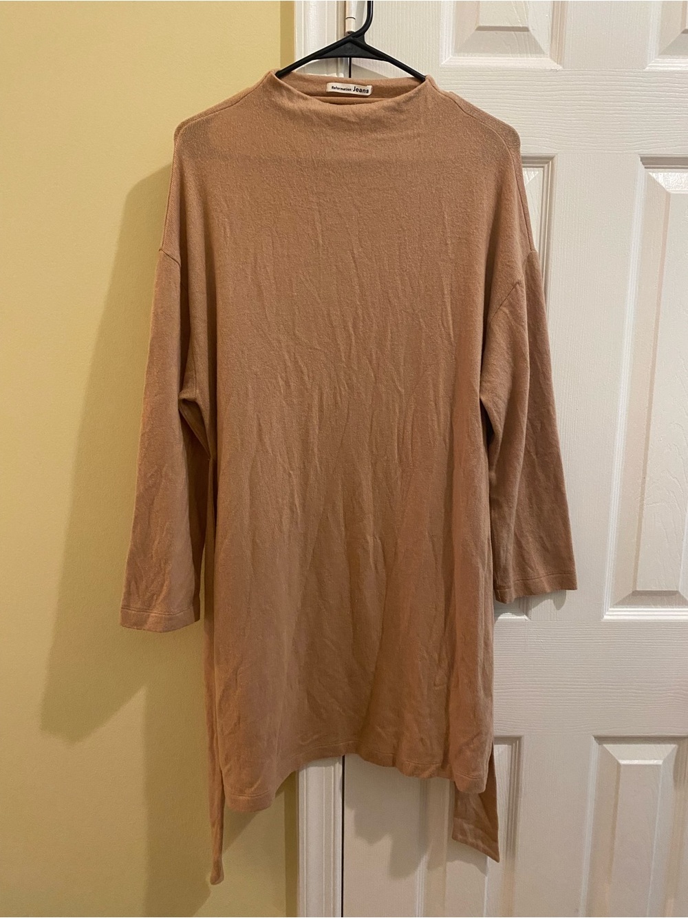 Reformation Jeans Tan Mock Neck Belted Knit Sweater Dress